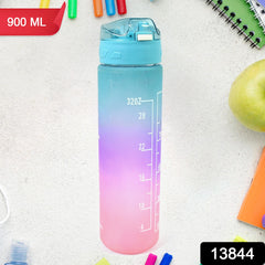 Plastic Colorful Motivational Water Bottle With Straw (900 Ml)