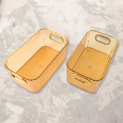Premium Ribbed Transparent Storage Basket With Gold Handle Multipurpose Kitchen Amp Home Organizer Box (25x14cm 2 Pc)